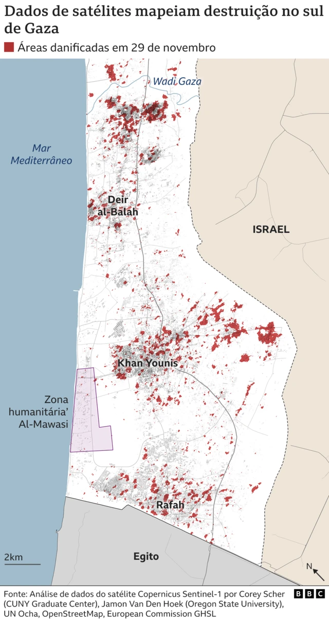 Mapa mostra danos no sulcasino 365Gaza até 29casino 365novembro usando análisecasino 365satélite