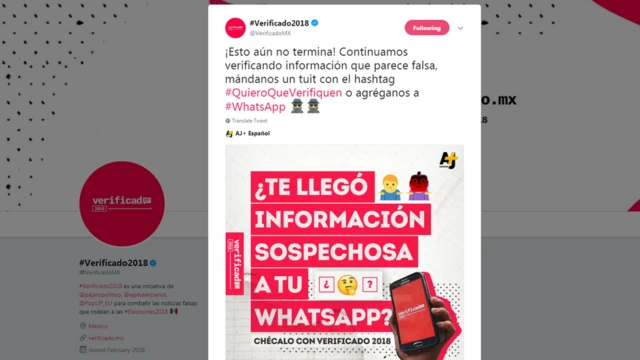 Reprodução da tela do Twitter do perfil do Verificado 2018, com os dizeres: "recebeu informação suspeita no WhatsApp?"