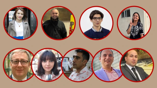 Soldan sağa: Sevinc Vaqifqızı, Ülvi Həsənli, Məhəmməd Kekalov, Nərgiz Absalamova, Hafiz Babalı, Elnarə Qasımova, Əziz Orucov, Rüfət Muradlı, Şamo Eminov, Teymur Kərimov