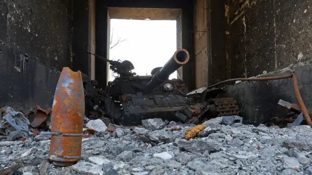 A view shows a destroyed tank during Ukraine-Russia conflict in the city of Severodonetsk in the Luhansk Region