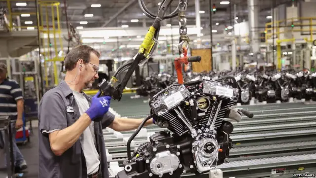 Harley-Davidson motorcycle engines are assembled at the company's Powertrain Operations plant on June 1, 2018 in Menomonee Falls, Wisconsin.