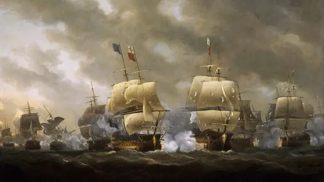 Картина Николаса Покока, морской бой