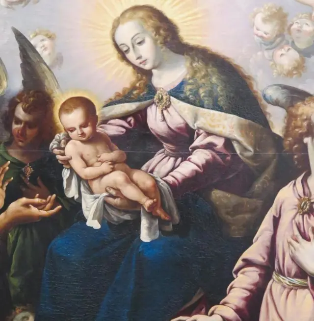 华雷兹作品《圣母子出现在圣方济各面前》（Apparition of the Virgin and Child to Saint Francis）局部细节.