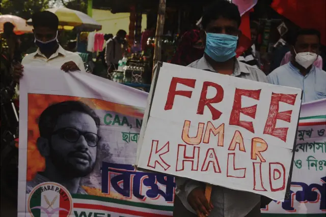 उमर ख़ालिद की रिहाई के लिए प्रदर्शन