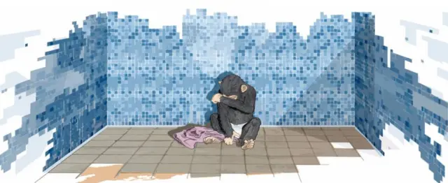 рисованная иллюстрация "голубой комнаты"