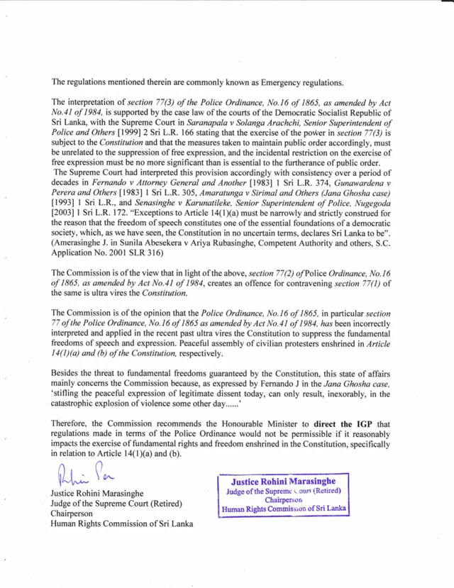 Police Ordinance letter