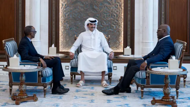 Muri Werurwe uyu mwaka, mu buryo bwatunguranye, Kagame na Tshisekedi bagaragaye bahujwe na Emir Tamim bin Hamad Al Thani i Doha