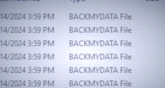 Dosya adı olarak BACKMYDATA ile birçok bilgisayar dosyasının ekran görüntüsü
