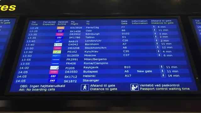 Аеропорт Копенгагена у Данії використовує обидва варіанти написання міста Київ