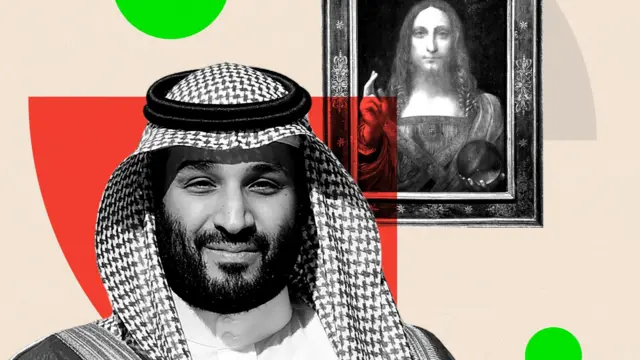 Gambar montase yang menunjukkan Mohammed bin Salman bersama lukisan Salvator Mundi
