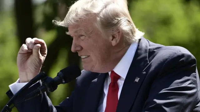 Donald Trump announces his decision to withdraw the US from the Paris Climate Accords in the Rose Garden of the White House on June 1, 2017