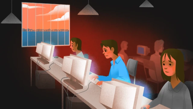 Illustration showing workers held prisoner in a scam centre