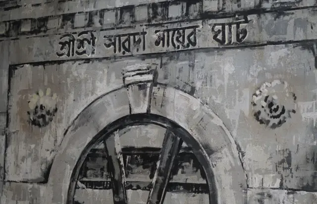 মণ্ডপে কলকাতার বিভিন্ন ঘাটের গল্প তুলে ধরা হয়েছে।