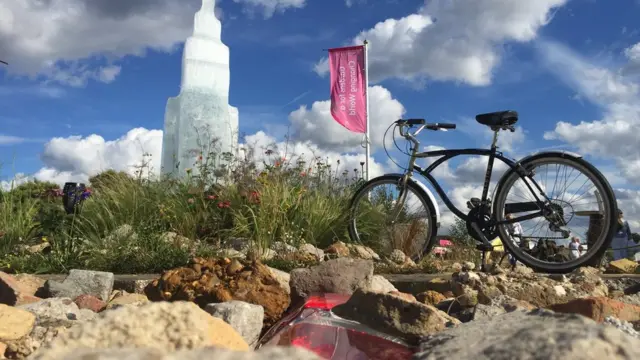 У цій брилі криги заморожена квітка ірису