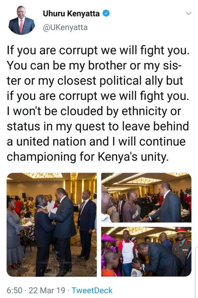 Ujumbe wa Twitter unaoangaliwa kama sababu ya kufungwa kwa akaunti za Twitter na Facebook za rais Kenyatta, kulingana na gazeti la The Star