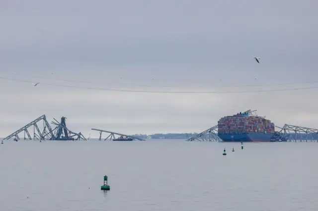 बाल्टिमोरमा पट्याप्स्को नदीमा भत्किएको पुल र पानीजहाज