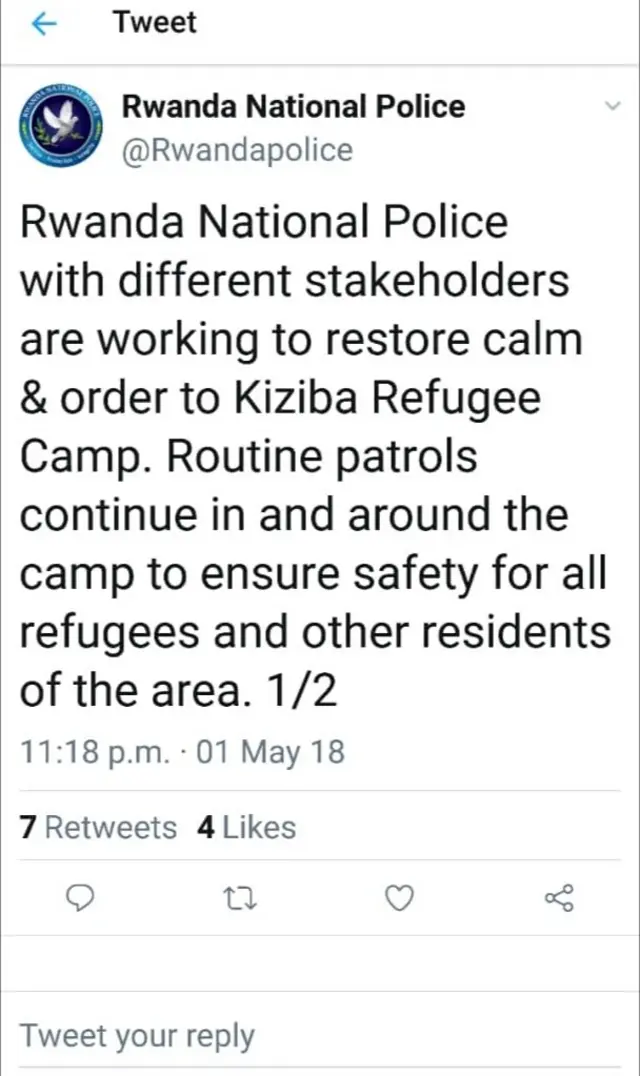 Ubutumwa bwa polisi y'u Rwanda kuri twitter
