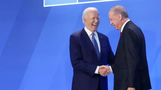 Joe Biden na Recep Tayyip Erdogan walikutana kwenye mkutano wa kilele wa NATO huko Washington, D.C., Julai 10, 2024.