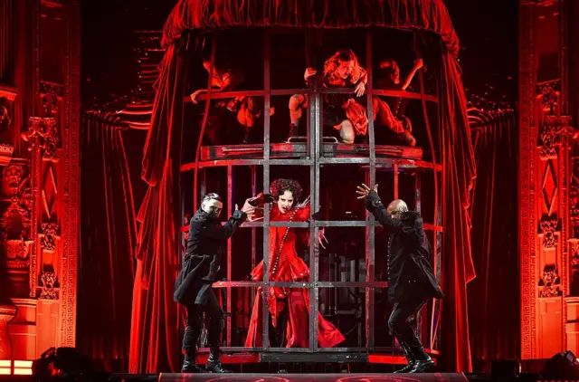 Lady Gaga inside her tiered dress