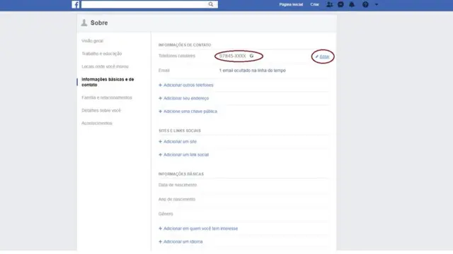 Capturano betanotelano betanoconfigurações do Facebook