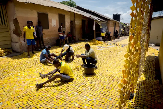 yellow tapestry, Serge Attukwei, Accra, Ghana