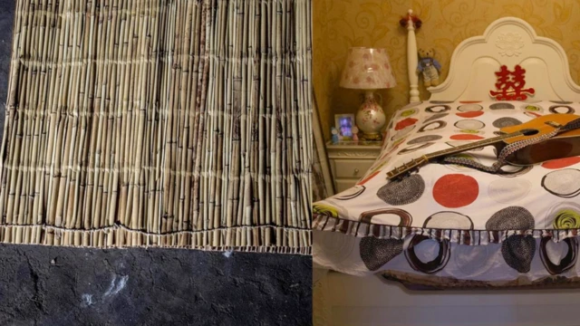 سرير مقابل حصير على الأرض