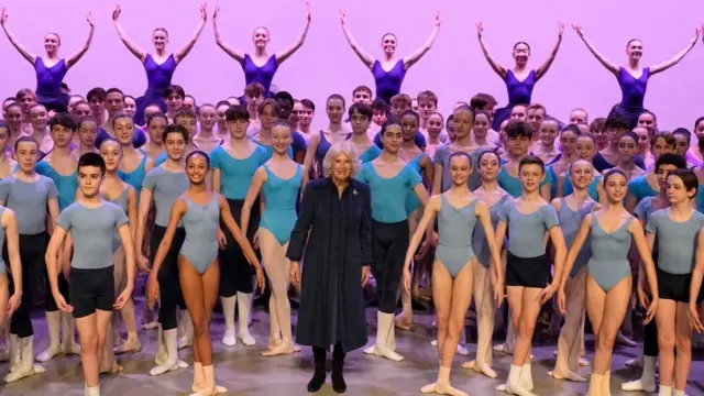 Camilla on stage for Birmingham wit ballet students