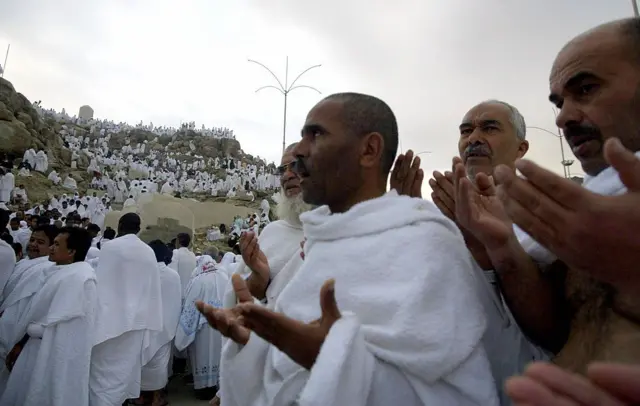 Des pèlerins musulmans gravissent le mont Arafat, point culminant du pèlerinage annuel du hajj (photo19 janvier 2005). 