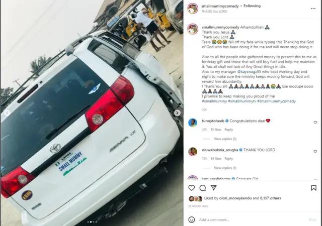 Afihan ọkọ ayọkẹlẹ ti Small Mummy se soju opo Instagram rẹ