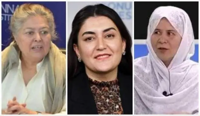 از راست: شاه‌گل رضایی، میترا مهران و محبوبه سراج  در نشست دوحه 