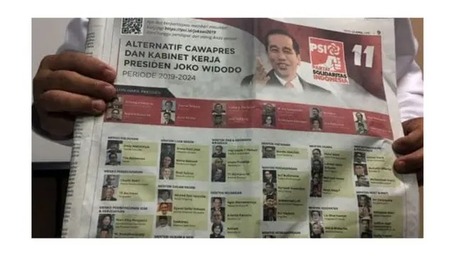 Survei alternatif cawapres dan menteri yang dibuat Partai Solidaritas Indonesia di salah satu media cetak nasional.