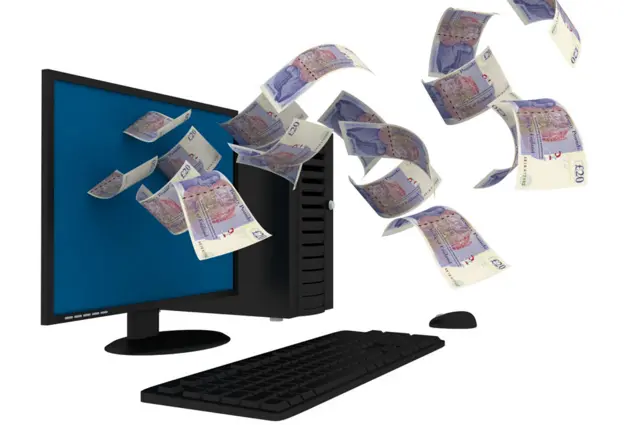 Libras esterlinas saliendo de una computadora