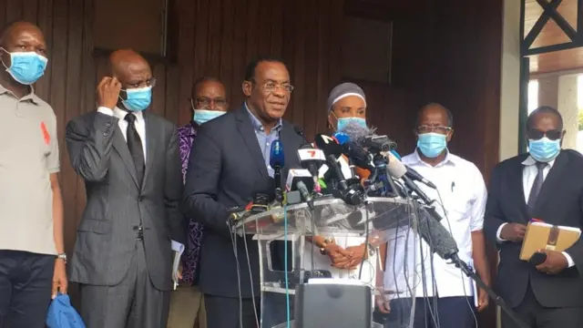 Pascal Affi N'Guessan speaks at the press conference