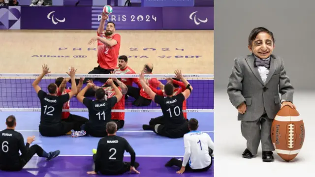 افشین قادرزاده، کوتاهقدترین مرد زنده دنیا (راست) و مرتضی مهرزاد، بلندقدترین ورزشکار پارالمپیک هر دو از ایران