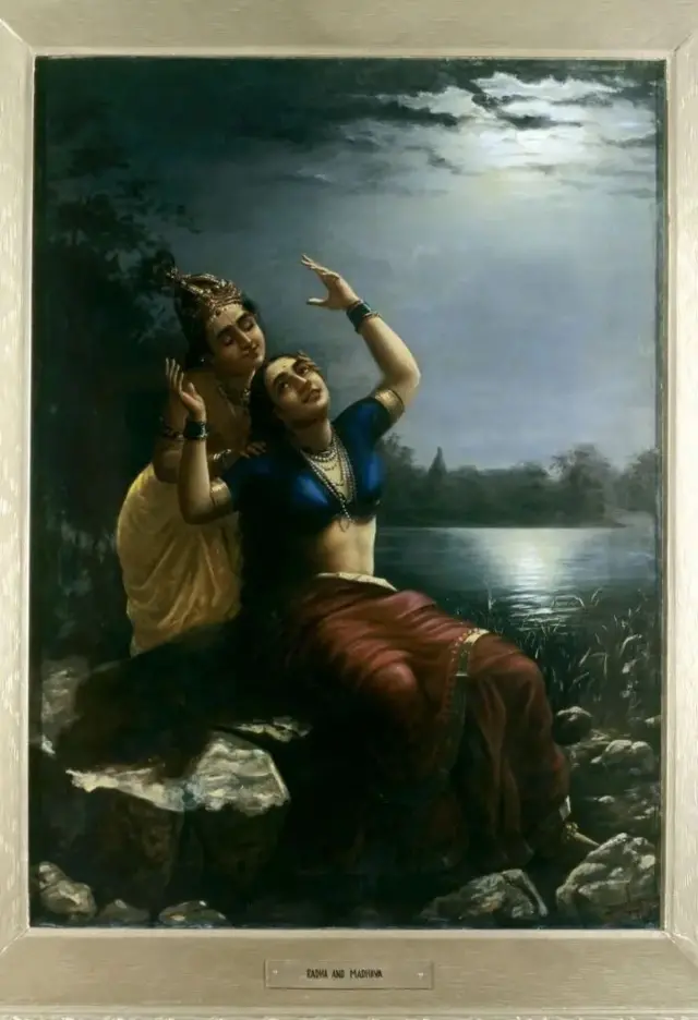 ਵਡੋਦਰਾ ਦੇ ਲਕਸ਼ਮੀ ਵਿਲਾਸ ਮਹਿਲ ਪਰਿਸਰ ਵਿੱਚ ਮਹਾਰਾਜਾ ਫਤਿਹ ਸਿੰਘ ਅਜਾਇਬ ਘਰ ਵਿੱਚ ਪ੍ਰਦਰਸ਼ਿਤ ਰਾਜਾ ਰਵੀ ਵਰਮਾ ਦੀ ਤਸਵੀਰ।
