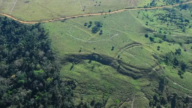 Vista aérea dos geoglifos no Acre