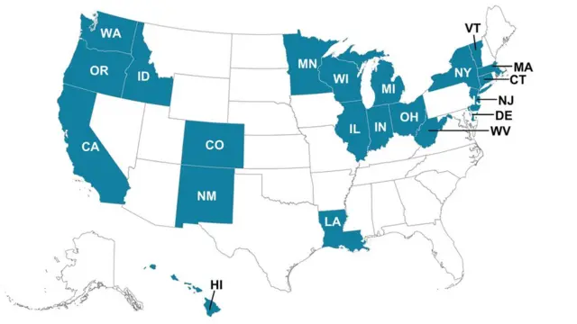 Les Etats américains avec des mesures de restrictions et de confinement à la maison