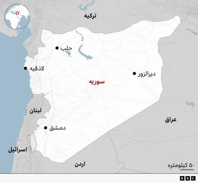 د سوریې نخچه چې ځینې مهم ښارونه یې پکې ښکاري