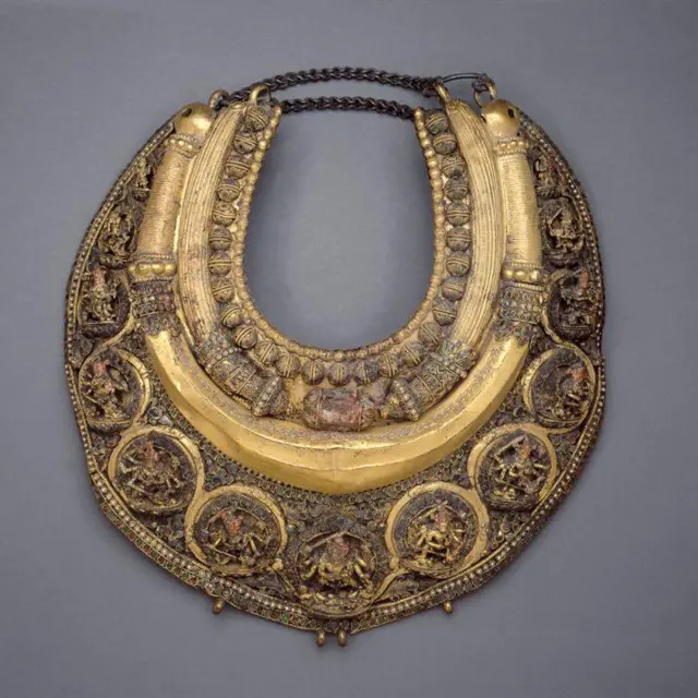 The Taleju Necklace was offered by Kathmandu King Pratap Malla in 17th century to deity Goddess Taleju