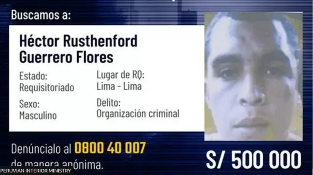 ملصق المكافأة الذي أصدرته وزارة الداخلية البيروفية