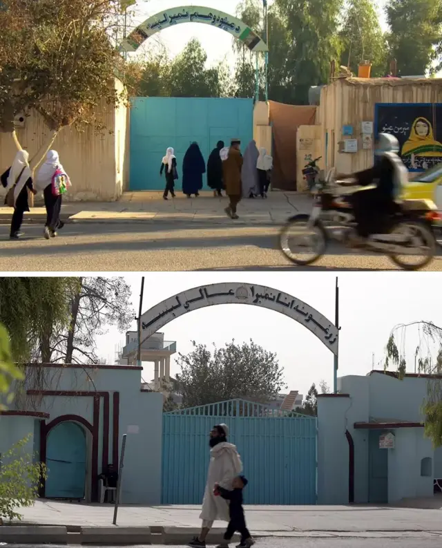 Kandahar girls' school in 2011 (top) and this week (bottom)