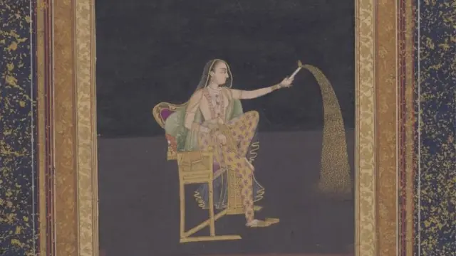 ઈસ. 1730-40 આસપાસના પેઇંટિંગમાં ફૂલઝર સાથે મહિલાની તસવીર