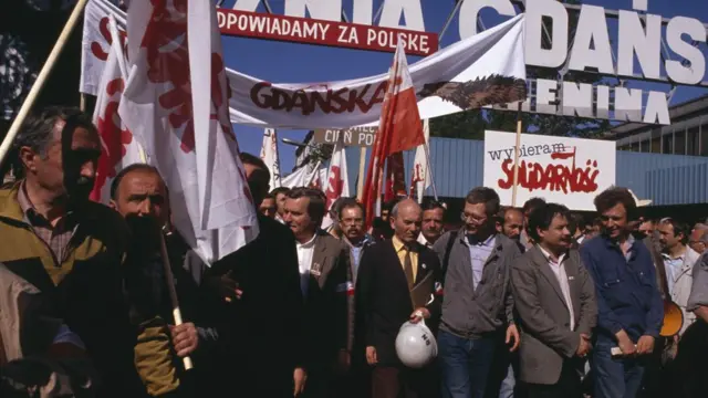 Manifestação do Solidariedade contra o fechamento dos estaleirospix no bet365Gdansk durante a campanha eleitoralpix no bet3651989