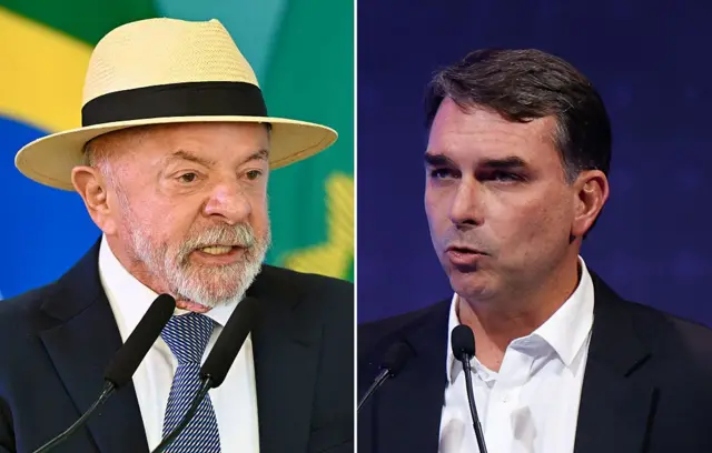 Retratos de Lula y de su rival, Flávio Bolsonaro