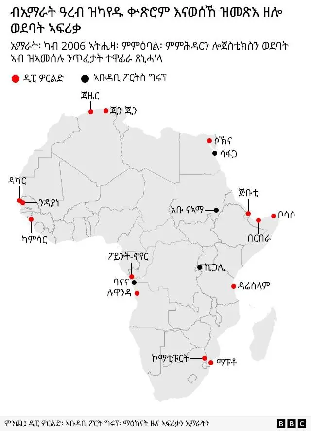 ካርታ ምሕደራ ኢማራት ን ወደባት ኣፍሪቃ 