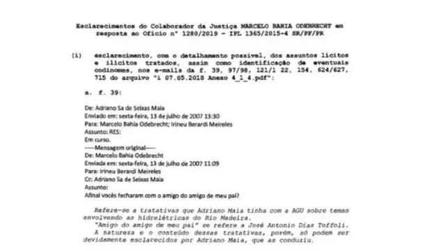 Trecho do documentoatlético mineiro palpite hojeque Marcelo Odebrecht cita Dias Toffoli retirado dos autos da Lava Jato