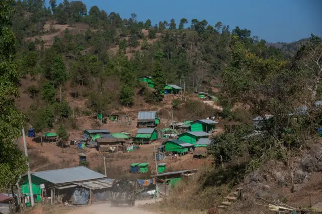 One of the numerous camps scattered all over the region where an estimated 250,000 Internally Displaced People (IDP) have taken shelter after Burmese army airstrikes and artillery forced them to leave their towns and villages. (Photo by Thierry Falise/LightRocket via Getty Images)