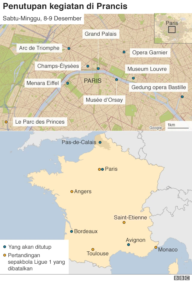 Peta penutupan kegiatan di Prancis