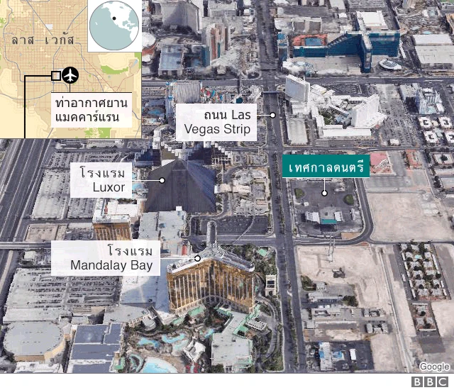 แผนที่บริเวณที่เกิดเหตุในลาส เวกัส