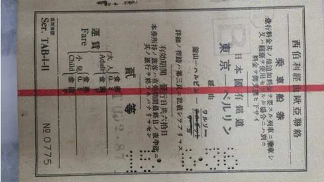 손기정 기념사업회가 2015년 공개한 손기정 유럽행 열차표